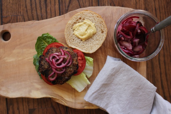 turkey burger picked red onions